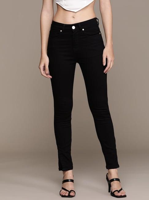 label ritu kumar black mid rise solid denim jeans