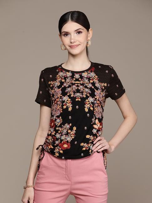 label ritu kumar black floral crop top