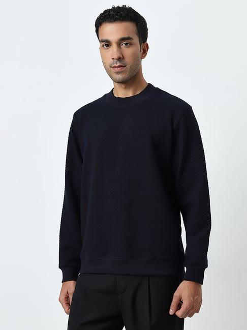 ascot by westside navy ribbed-textured relaxed-fit sweatshirt