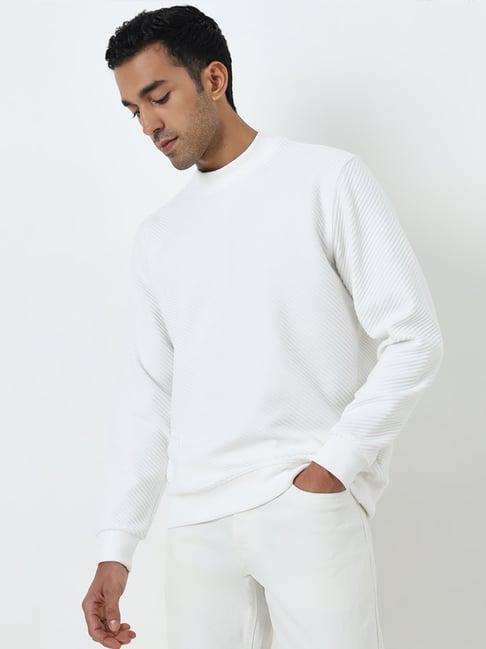 ascot by westside white ribbed-textured relaxed-fit sweatshirt