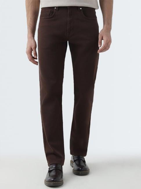 ascot by westside dark brown relaxed-fit mid-rise trousers