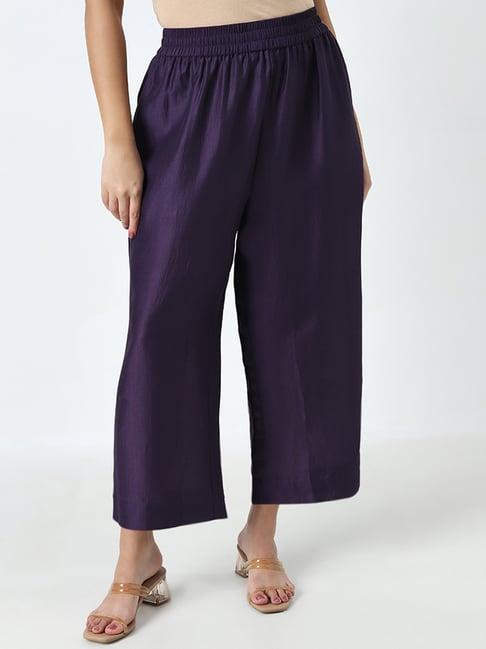 diza by westside purple solid high-rise palazzos