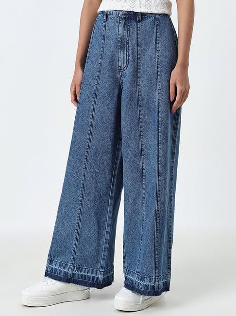 lov by westside blue wide leg fit high-rise jeans