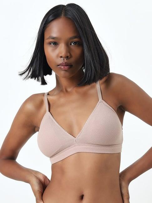 superstar by westside beige waffle textured padded cotton bra