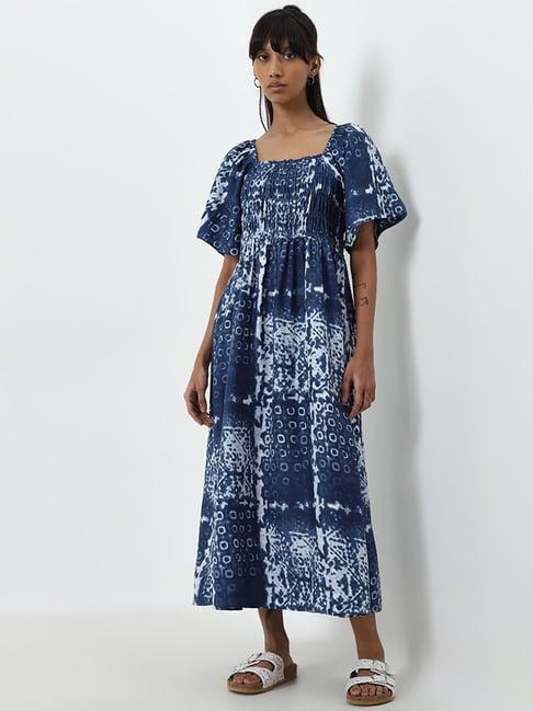 bombay paisley by westside blue abstract printed a-line dress