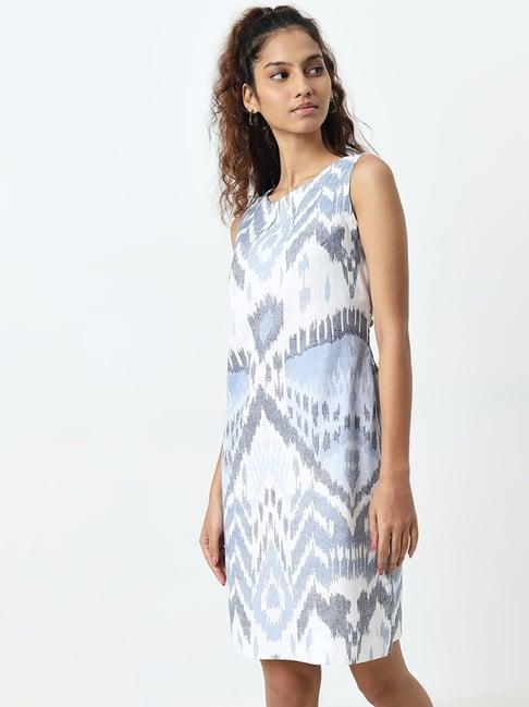 bombay paisley by westside off-white ikat design straight cotton dress