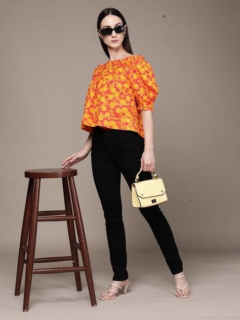 label ritu kumar coral cotton blend floral top