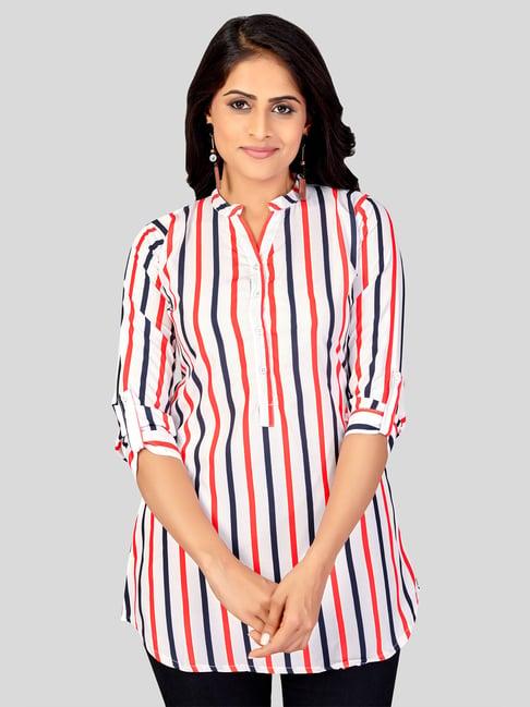 saree swarg white striped short kurti