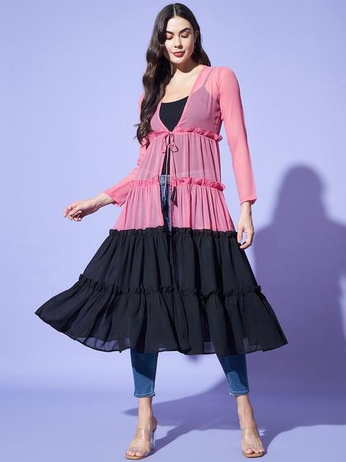 trend arrest pink & black color-block long shrug