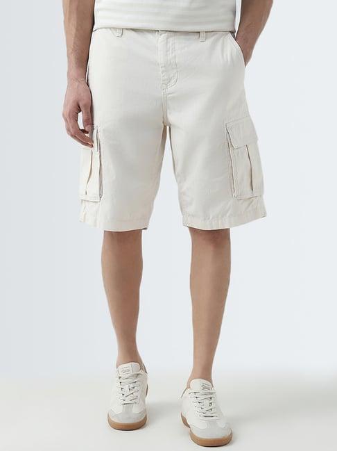 wes casuals by westside beige relaxed-fit mid-rise cotton shorts