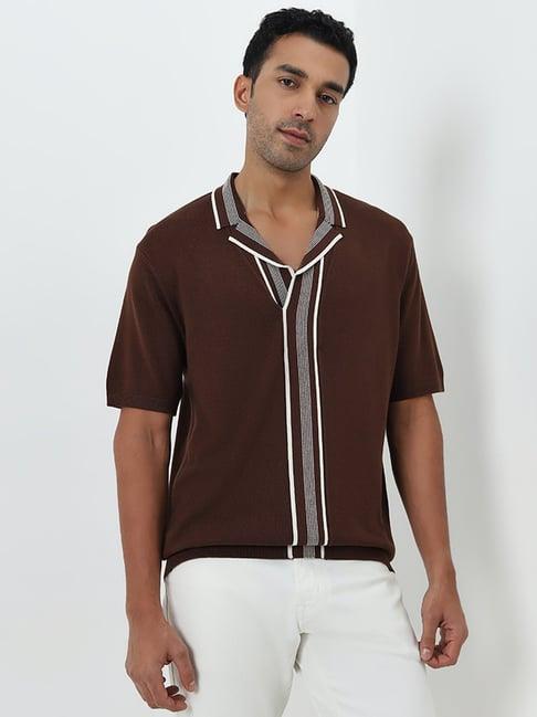 ascot by westside brown striped relaxed-fit t-shirt