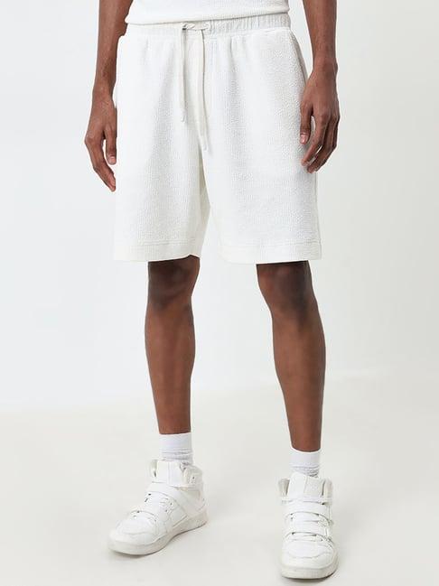 studiofit by westside white textured relaxed-fit mid-rise shorts