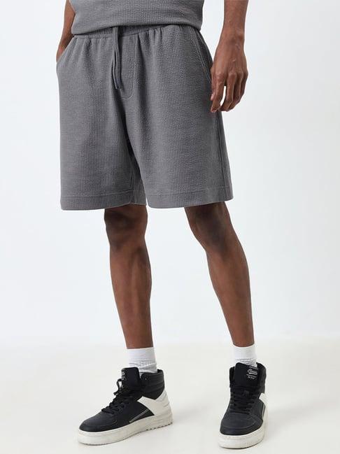 studiofit by westside grey textured relaxed-fit mid-rise shorts