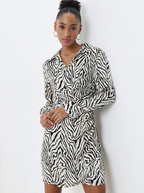 wardrobe by westside off-white animal printed straight dress