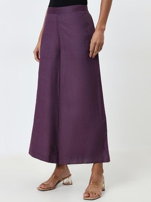 zuba by westside purple solid high-rise palazzos