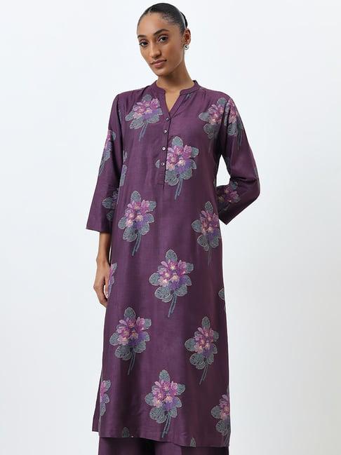 zuba by westside purple floral motif a-line kurta