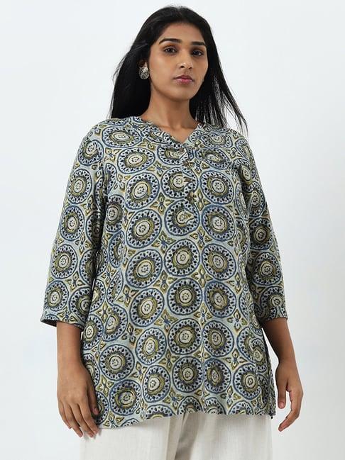 diza by westside green printed straight kurti