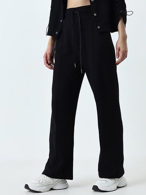 studiofit by westside black waffle texture high-rise cotton track pants