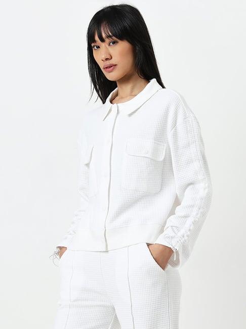 studiofit by westside white waffle textured cotton jacket