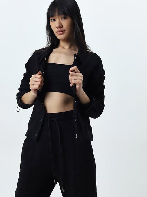 studiofit by westside black waffle textured cotton jacket