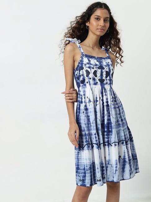 bombay paisley by westside blue mirror embellished a-line dress