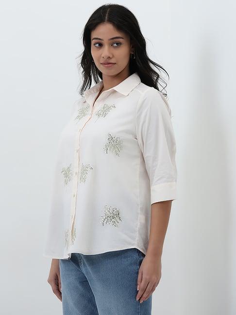 gia by westside cream embellished cotton shirt