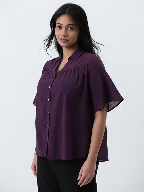 gia by westside purple solid blouse