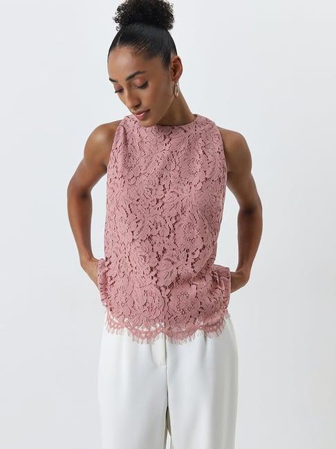 wardrobe by westside dusty pink floral lace top