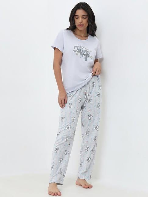 wunderlove by westside grey animal printed cotton pyjamas set in a bag