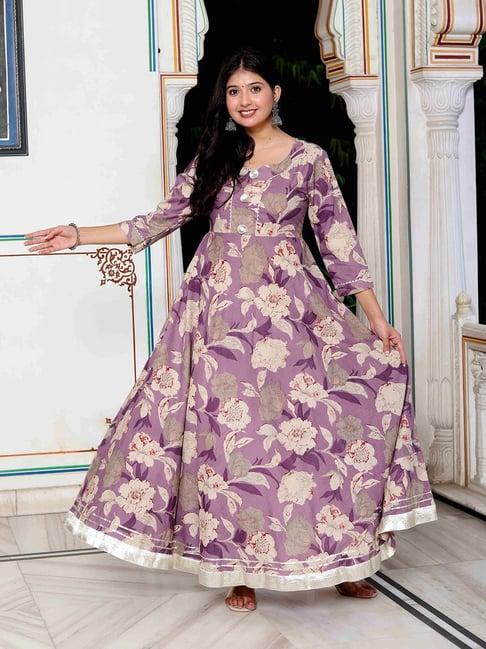 miravan purple printed anarkali kurta