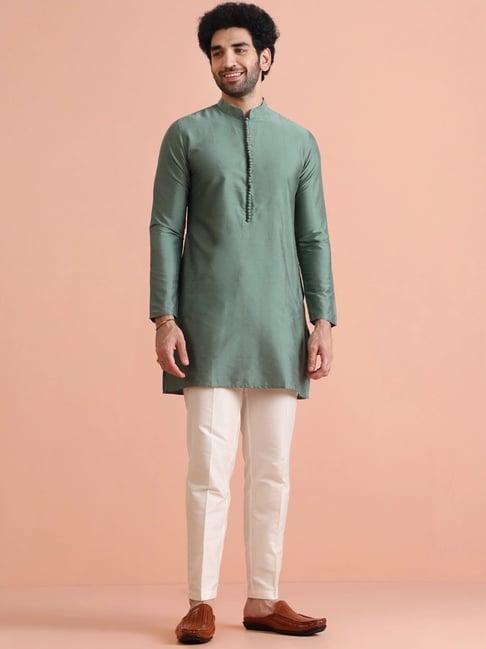 kisah green & beige regular fit texture kurta bottom set