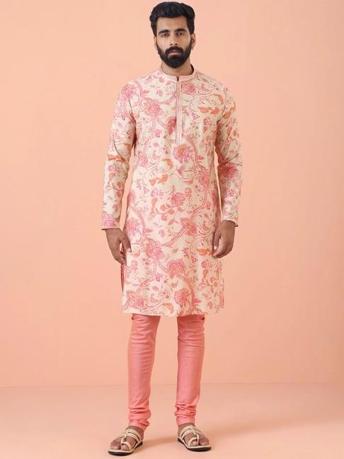 kisah pink regular fit printed kurta bottom set