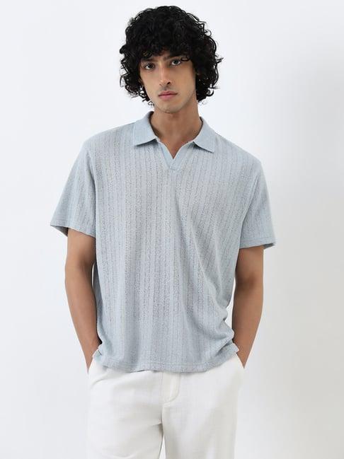 eta by westside light blue textured relaxed fit t-shirt