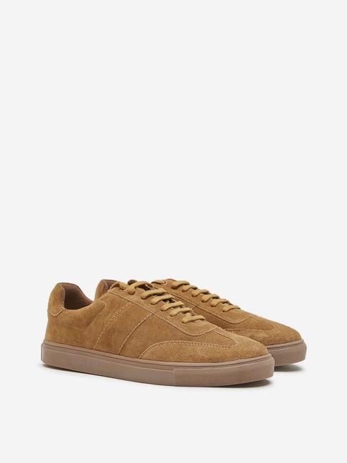 soleplay by westside tan suede-finish lace-up sneakers