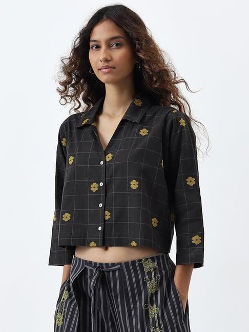 bombay paisley by westside black floral embroidered cotton shirt