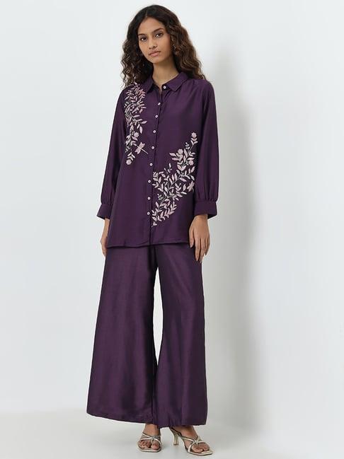 vark by westside purple embellished straight tunic and pants set