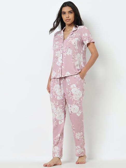 wunderlove by westside pink floral printed shirts and pyjamas set