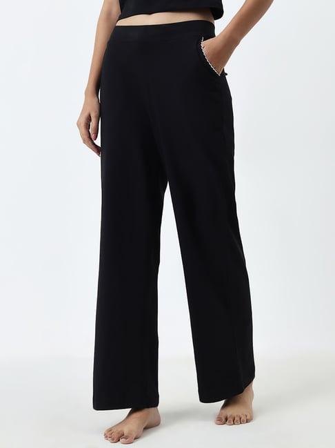 superstar by westside black high-rise wide-leg cotton blend pants