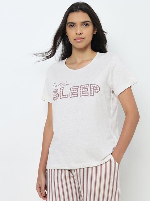 wunderlove by westside off-white text printed lounge top