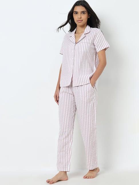 wunderlove by westside pink striped cotton shirt and pyjamas set