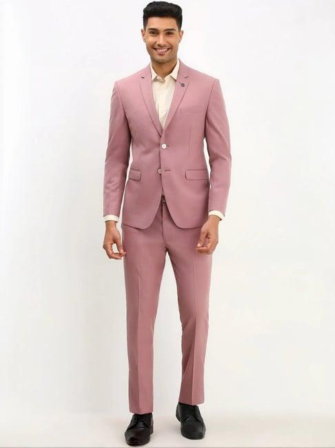 allen solly pink slim fit texture two piece suit