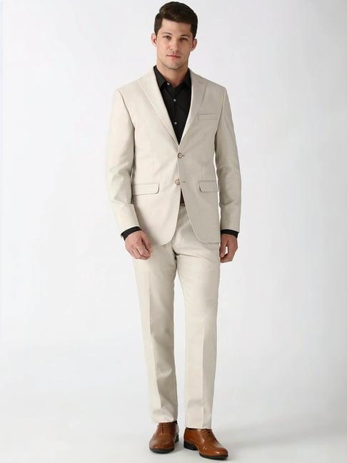 peter england beige slim fit two piece suit