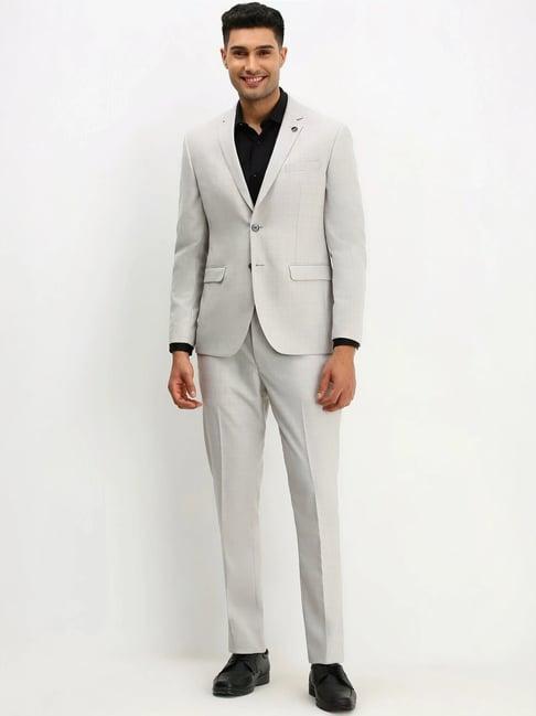 allen solly grey slim fit checks two piece suit