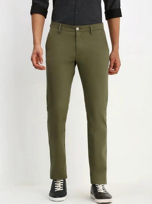 allen solly olive slim fit texture trousers