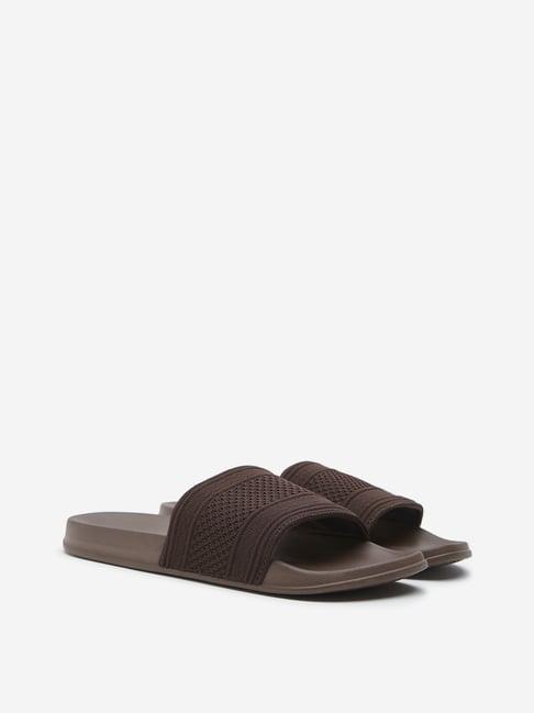 soleplay by westside dark brown knit-textured slides