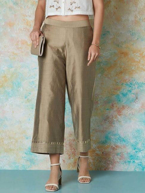 melange by lifestyle beige embroidered palazzos