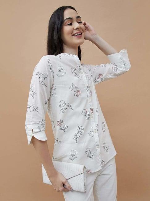 colour me by melange white cotton printed shirt