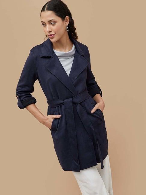 code by lifestyle blue regular fit long jacket