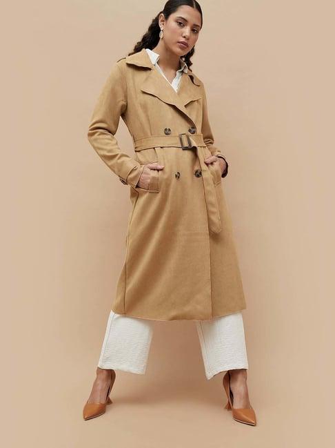 code by lifestyle beige regular fit long jacket