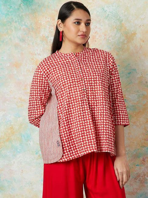 melange by lifestyle red cotton printed tunic